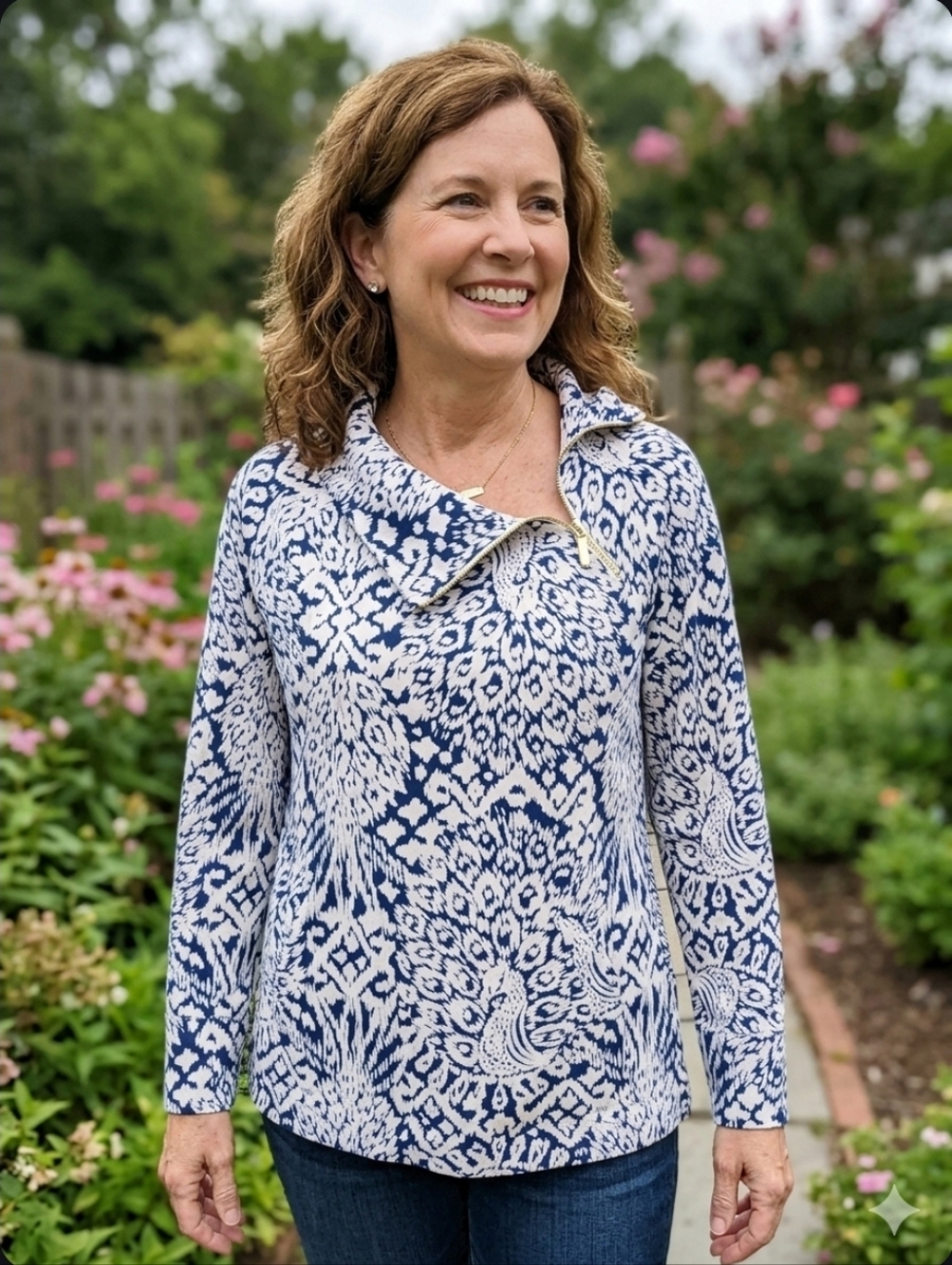 Lilly Pulitzer - Sea View - Navy Peacock - Party Blouse, Sz. Sm